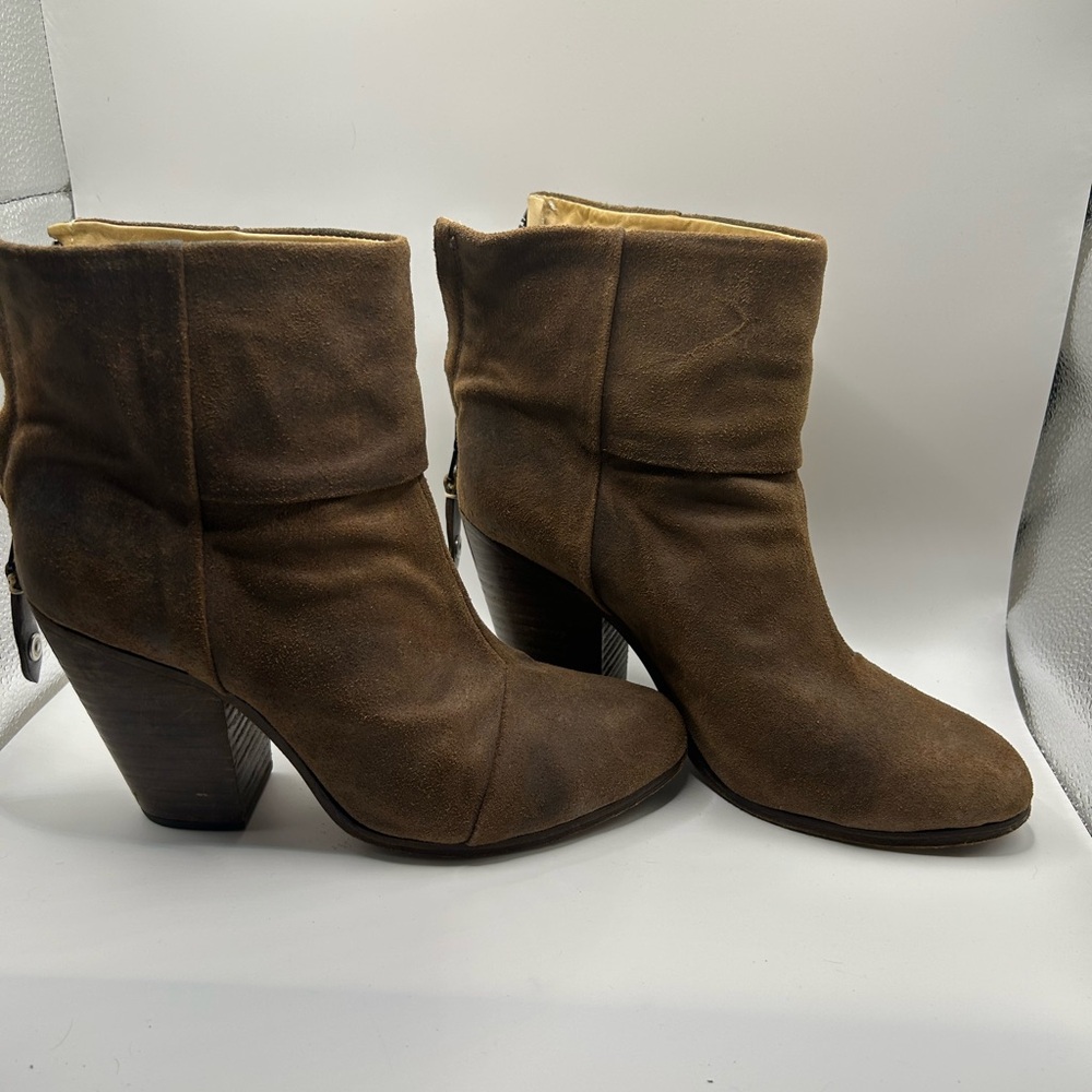 Rag & Bone Suede Ankle Boots‎ – Brown Block Heel Booties – Size 37 / US 7 - Picture 4 of 10